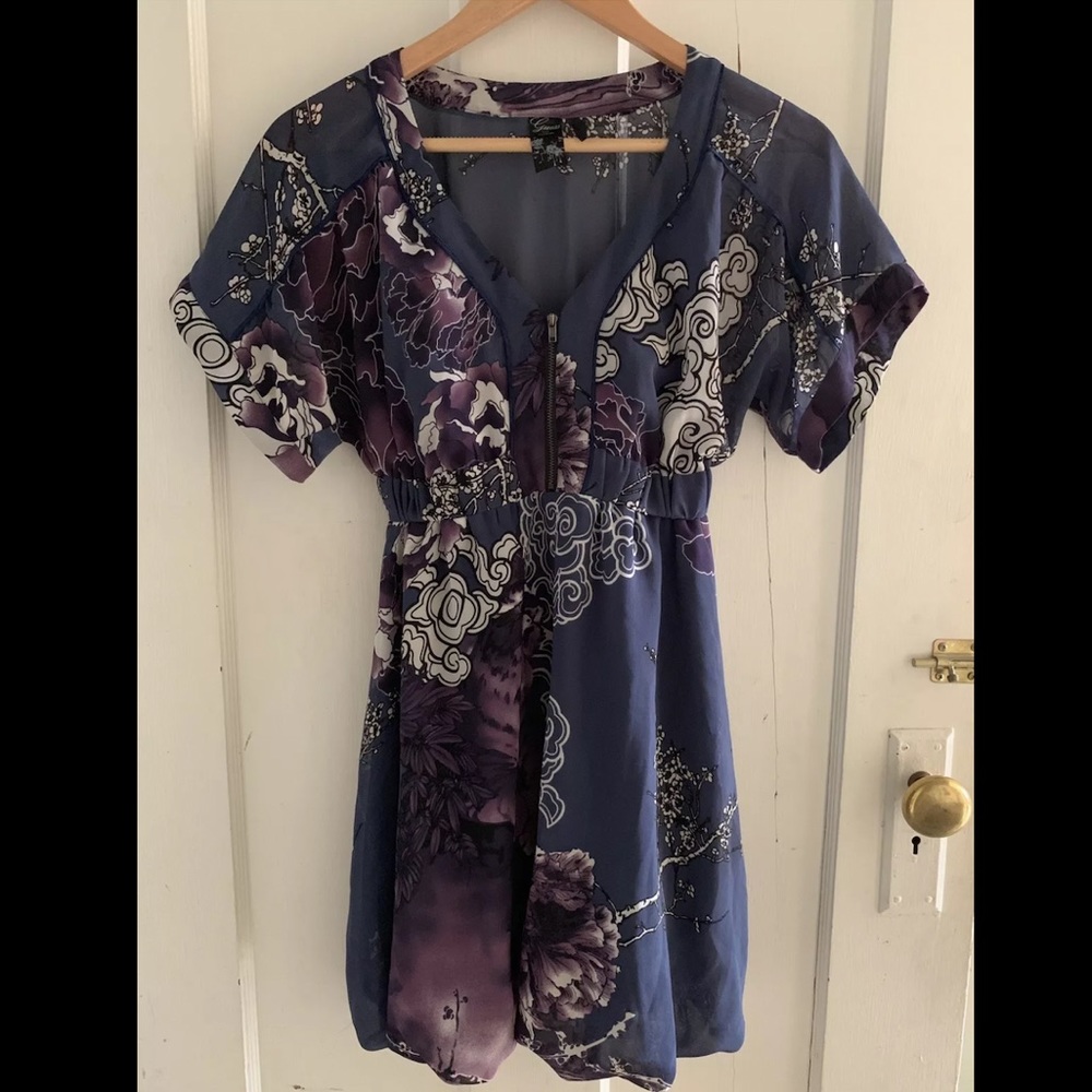 Guess? Blue Floral Dolman Sleeve Bubble Dress Sz 1